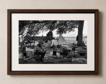 Vintage Cowboy Camp Wall Art, Western Chuck Wagon Print, Black and White Ranch Decor, Rustic Kitchen Art