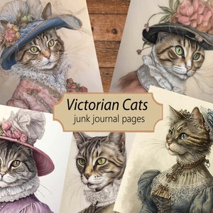 Victorian Cat Junk Journal Pages | Water Color Painting Printable | Digital Scrapbook Paper Kit | Kitten Art Print | Collage Sheet