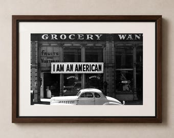 I Am an American Black and White Wall Art, Vintage Storefront Photograph, Historic Americana Print, Urban Gallery Decor