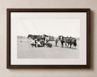 Vintage Cowboys Map in the Sand Wall Art, Western Ranch Print, Rustic Horse Photography, Old West Decor