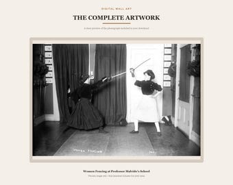 Vintage Women Fencing Print, Black and White Sports Photography, Feminist Wall Art, Eclectic European Decor