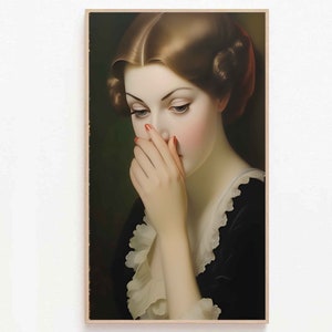 Funny Bathroom Wall Art Vintage Midcentury Style, Classical Decor Lady Painting, Amusing Toilet ...