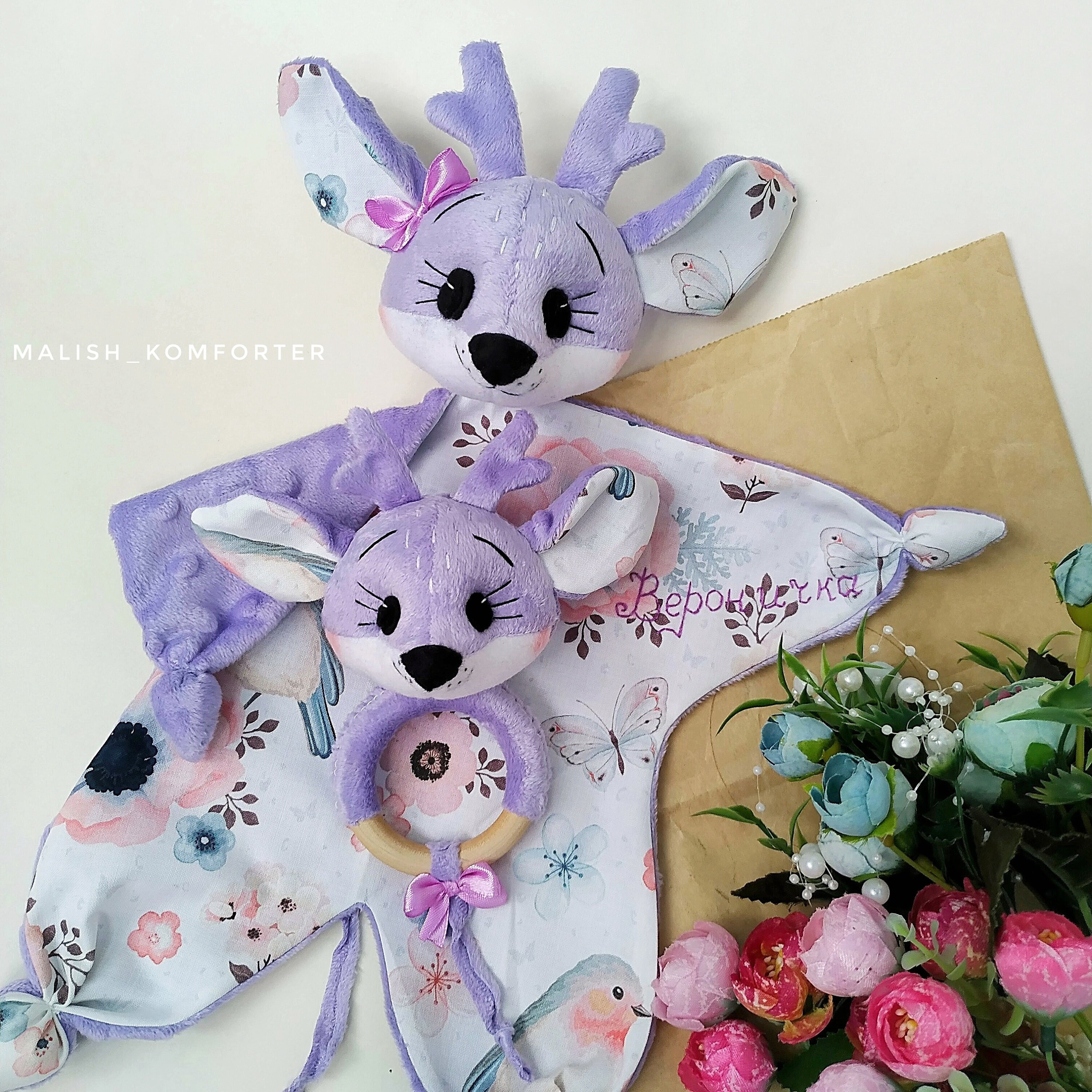 Cute Deer Security Blanket Doudou Personalized Lovey Baby Etsy