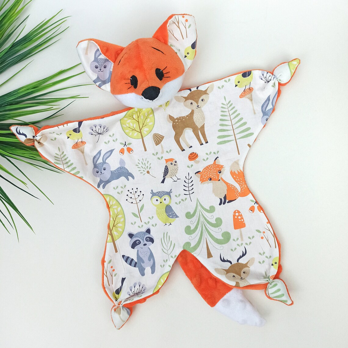 Customized red fox lovey Stuffed fox baby toy Animal print Etsy
