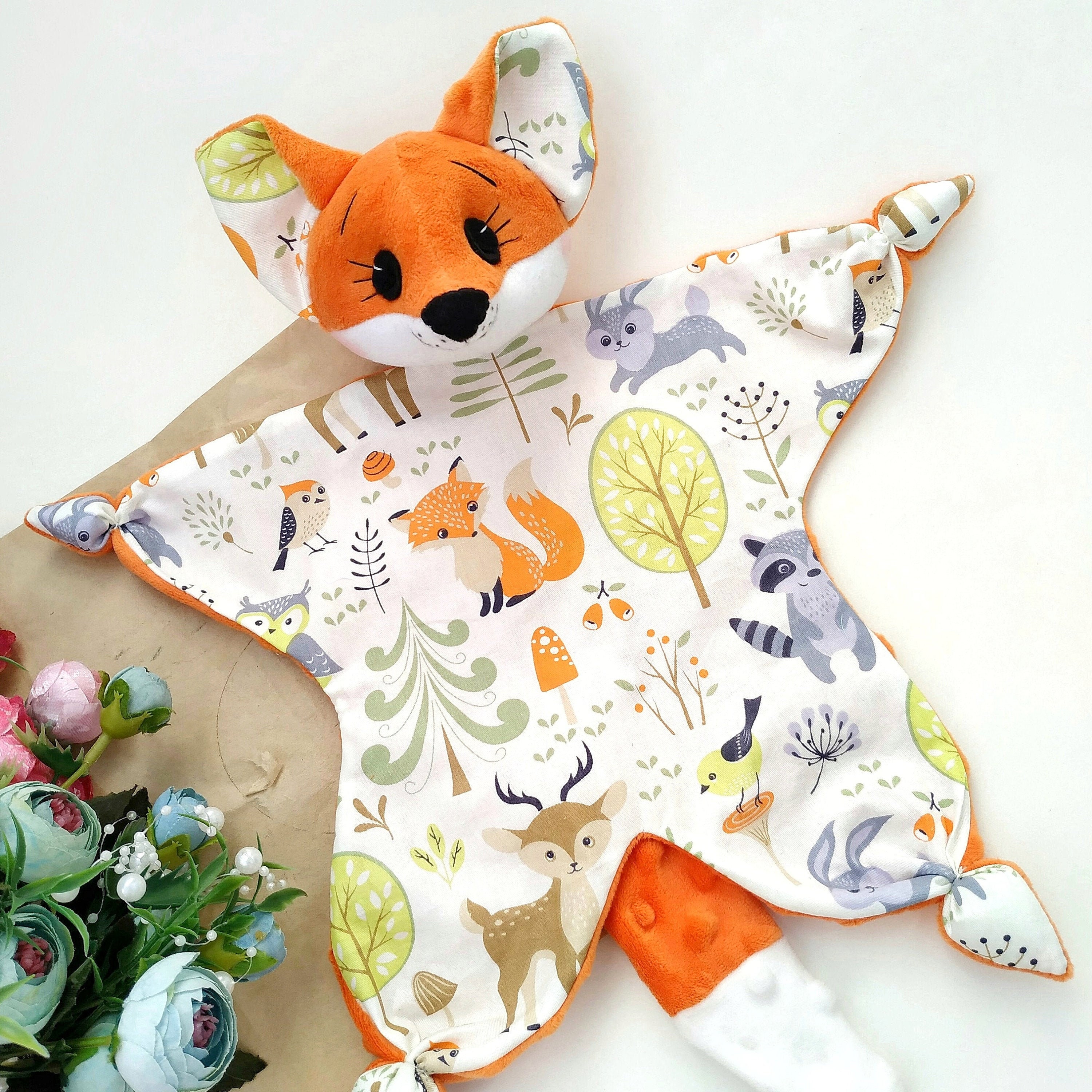 Customized red fox lovey Stuffed fox baby toy Animal print Etsy