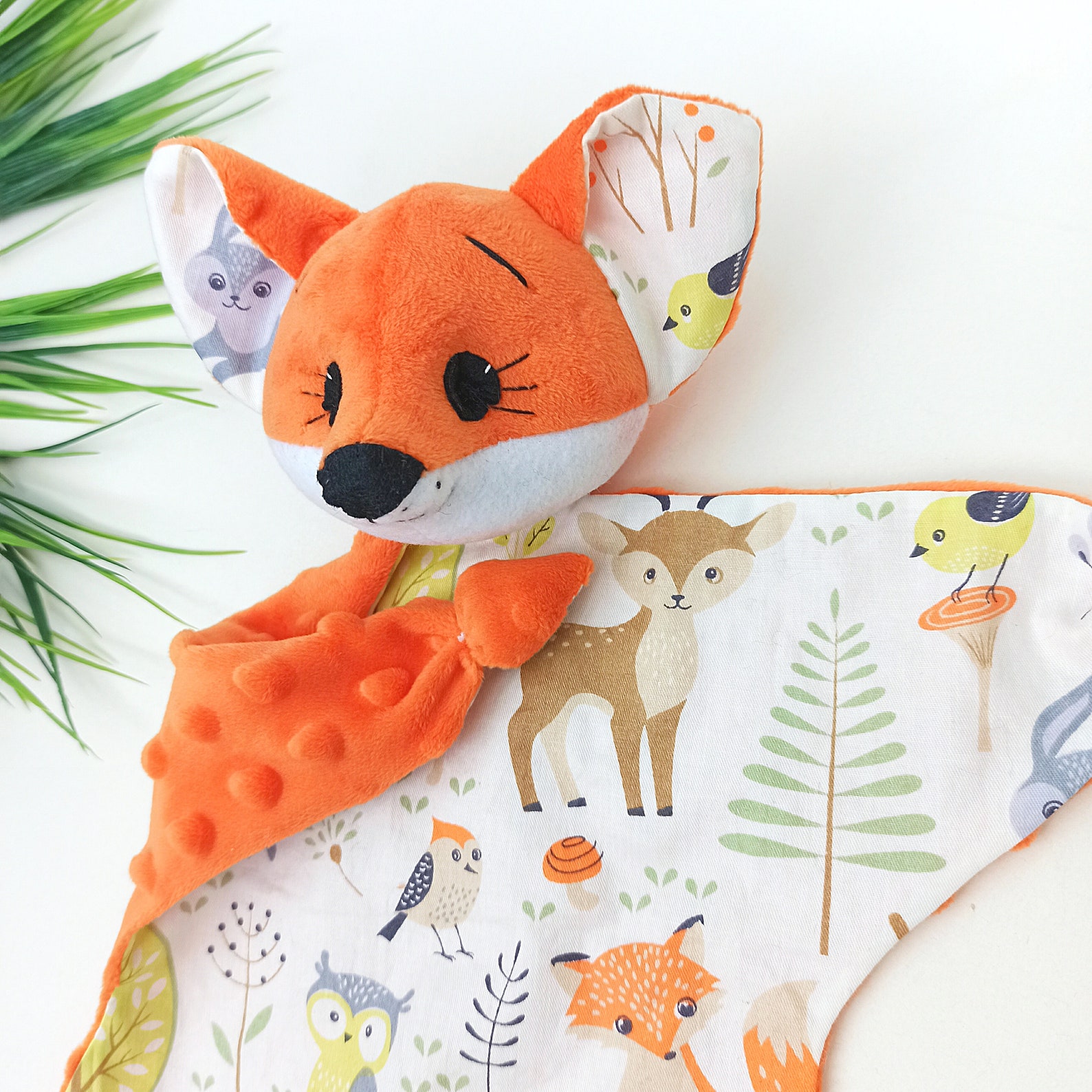 Customized red fox lovey Stuffed fox baby toy Animal print Etsy