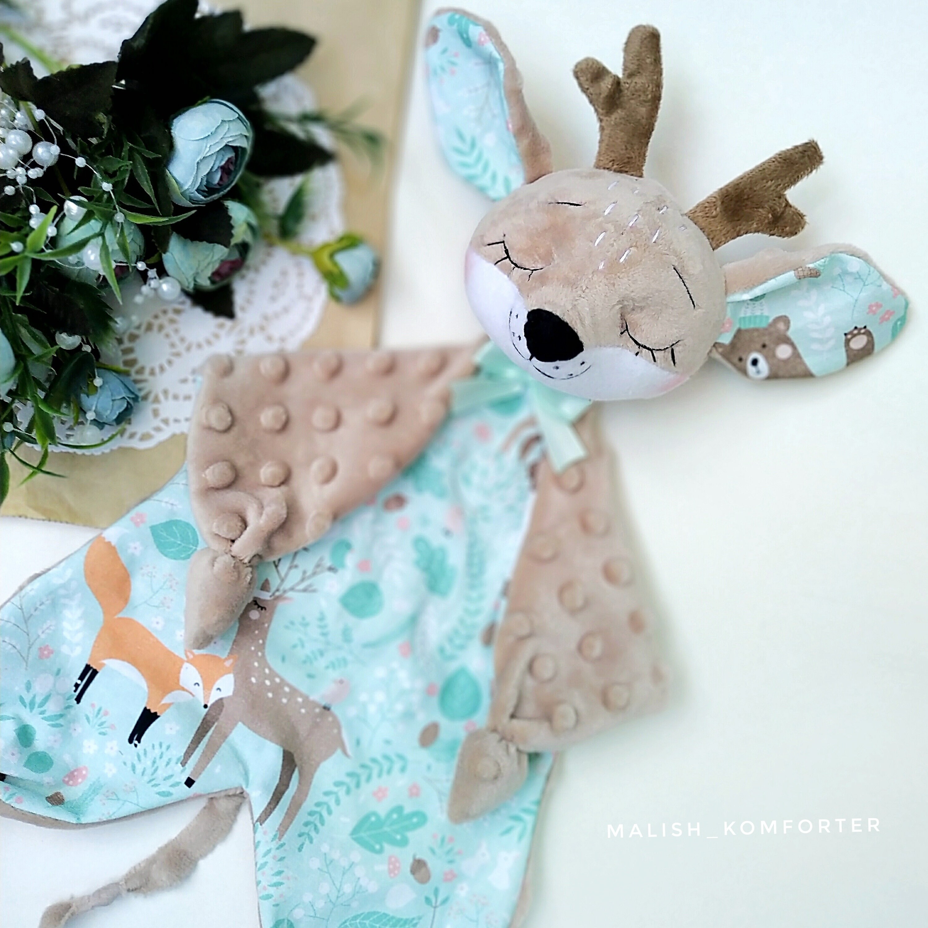 Cute Deer Security Blanket Doudou Personalized Lovey Baby Etsy