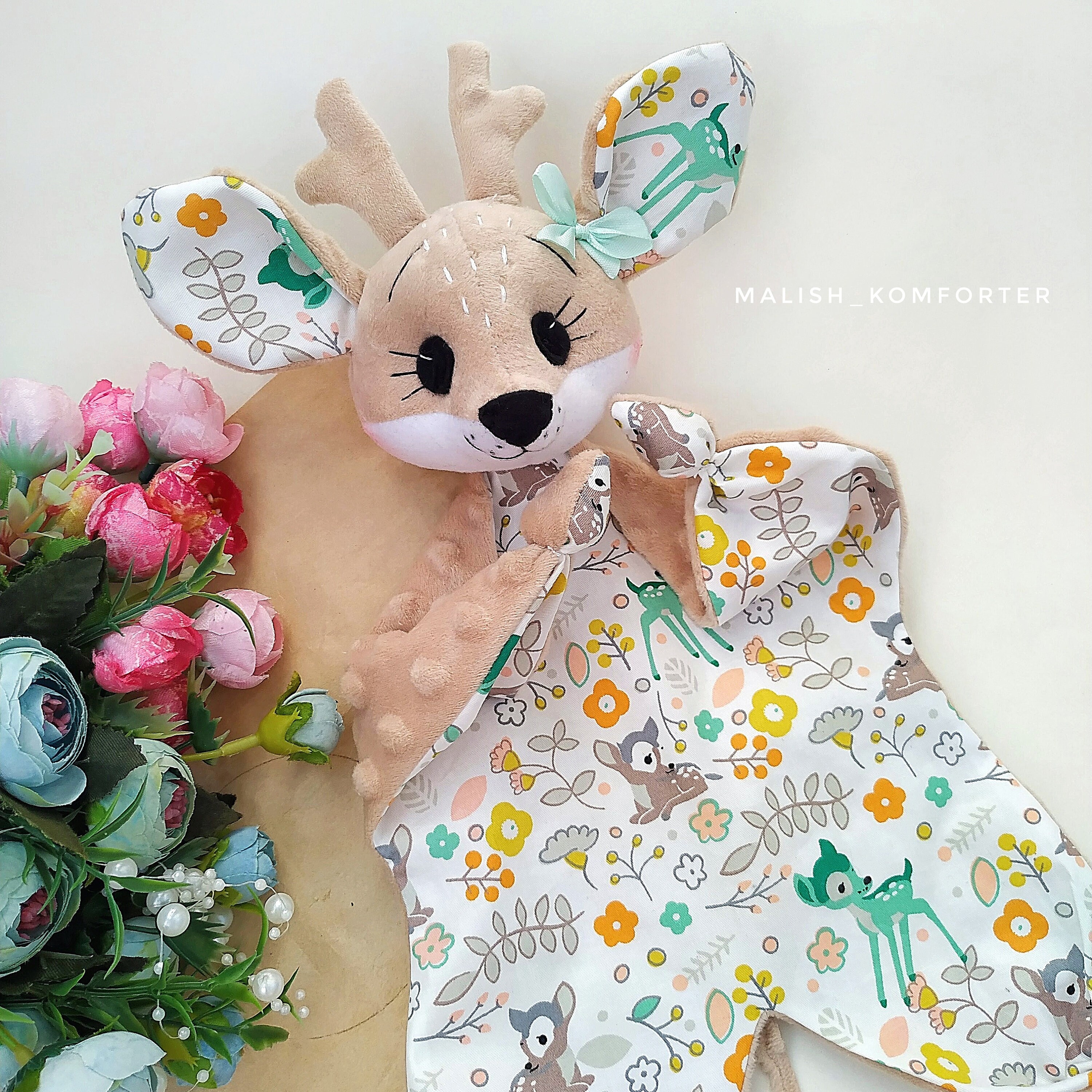 Cute Deer Security Blanket Doudou Personalized Lovey Baby Etsy