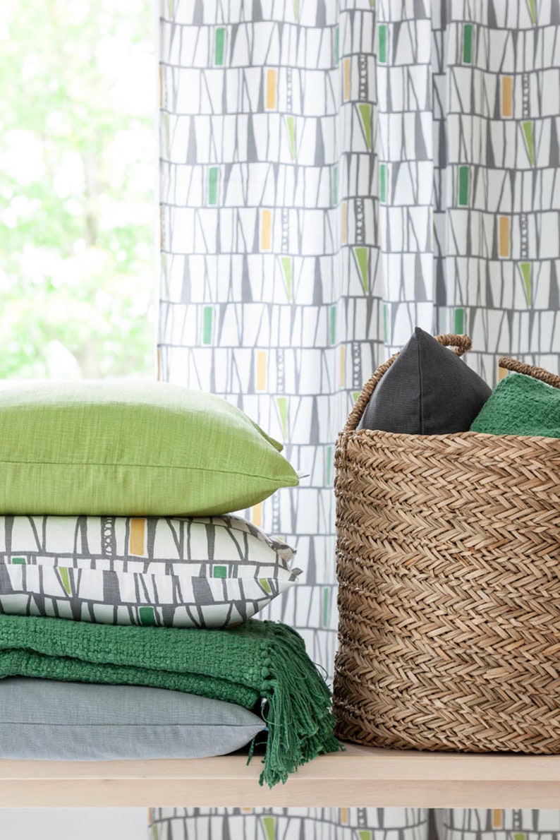 Curtains Scandinavian Green Curtains Geometric Curtains Etsy