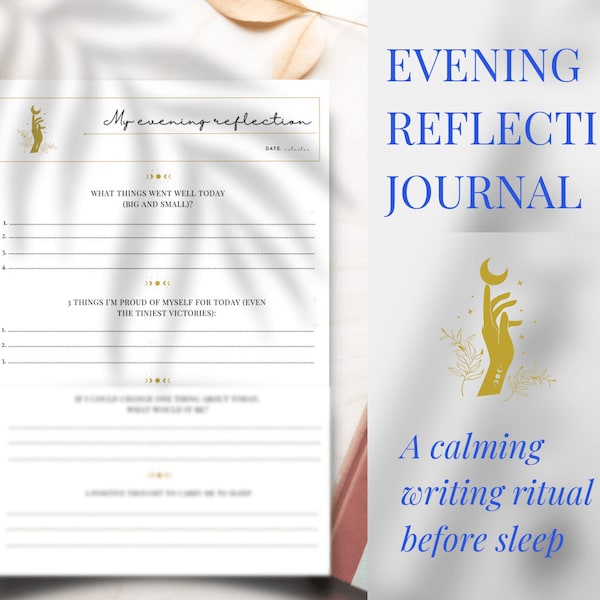 Evening Self-reflection Journal Template, Self reflection journal prompts Daily Check in, End of day journal, Night Checkin