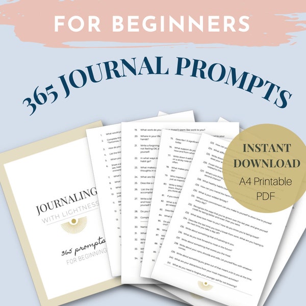 365 Journal Prompts for Beginners,  Printable Journal Pages, Mental Health, Digital writing journal, Journaling worksheets, Prompted pages