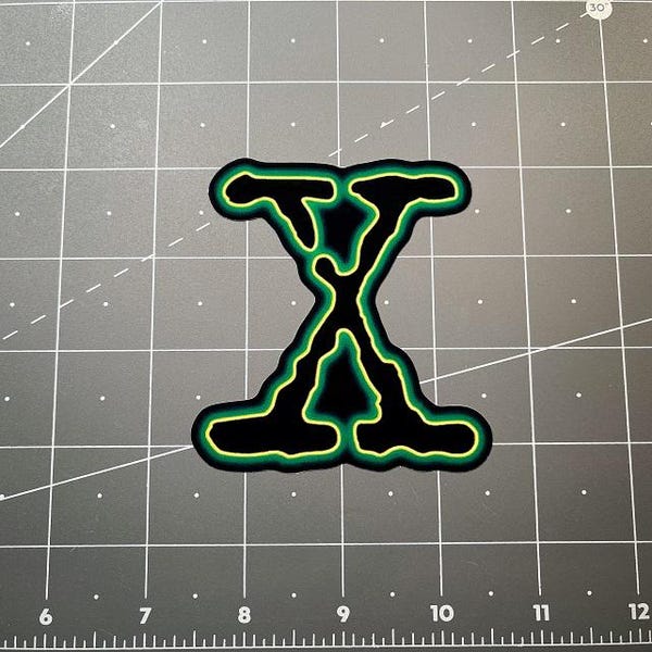 X Files groen X-logo sticker sticker jaren 90 nostalgie tv-show film Fox Mulder Dana Scully vliegende schotel UFO alien Area 51 sci-fi aliens