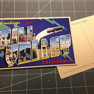 De volta para o Futuro Hill Valley 1955 cartão postal personalizado adereço de filme Delorean BTTF 1985 80s Marty Mcfly Doc Brown fluxo capacitor máquina do tempo