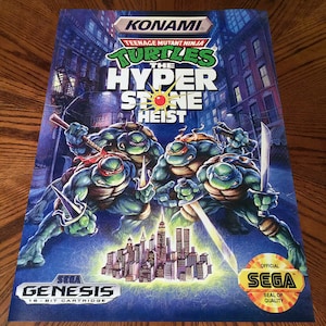 Teenage Mutant Ninja Turtles The Hyperstone Heist Sega Genesis WALL POSTER box case art retro video game 24&quot; poster print TMNT