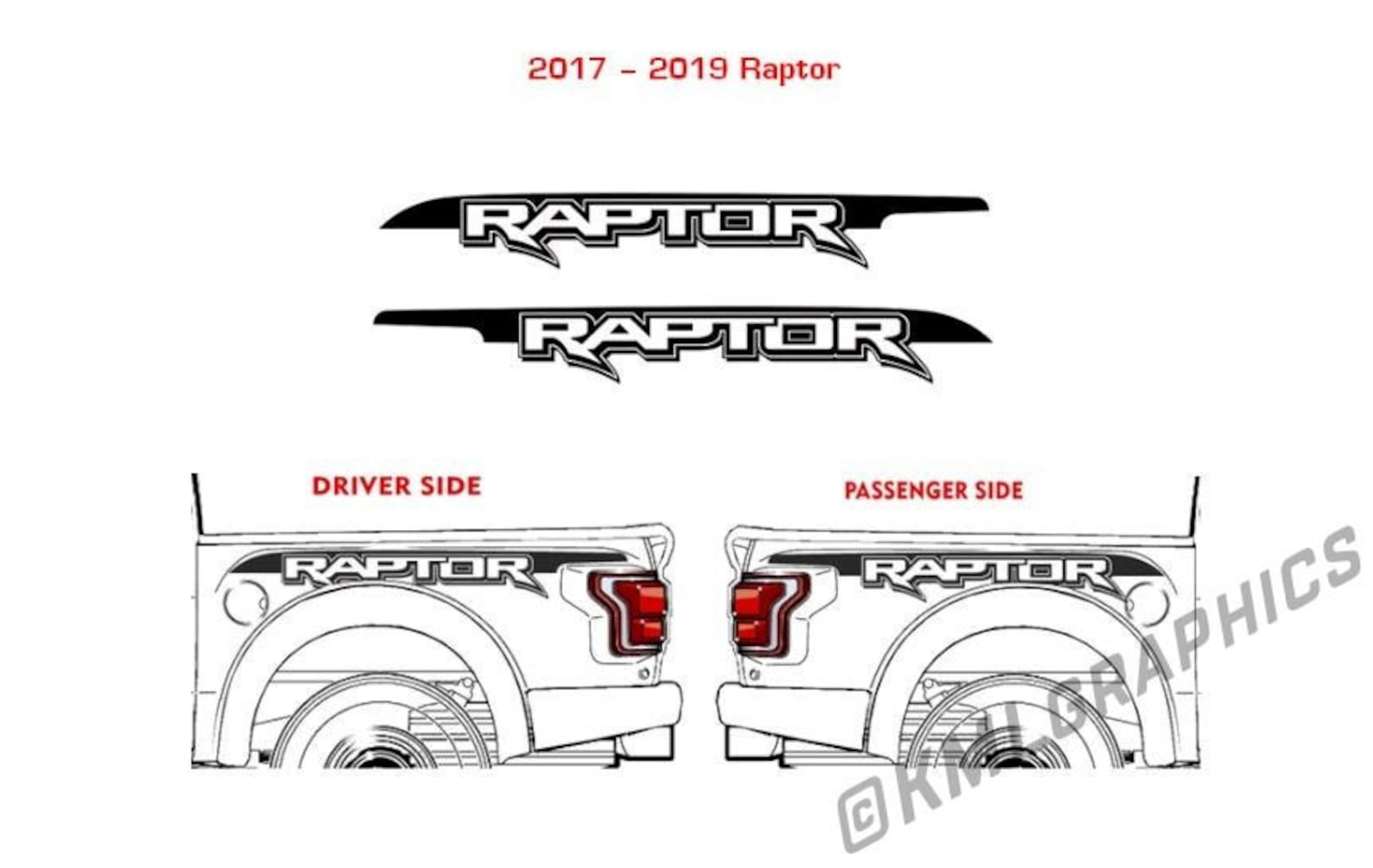 RAPTOR Svt 2017 2018 2019 Fender Bed Side Logo Graphics F150 F-150 ...