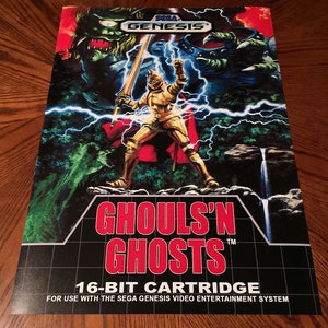 Ghouls N Ghosts Sega Genesis WALL POSTER box case art retro video game 24&quot; poster print Ghost n&#39; Goblins