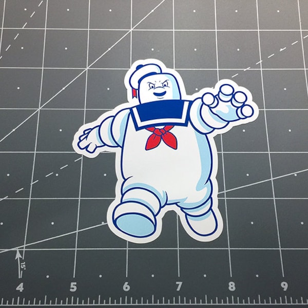 Ghostbusters Stay Puft Marshmallow Man movie logo decal sticker 1980s scifi Ghost Ghosts Slimer Ecto 1 1980s movie cartoon retro paranormal