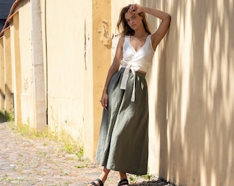 Maxi Skirt Linen Maxi Skirt A Line Maxi Skirt Summer Maxi Skirts Flowy Maxi Skirt Long Maxi Skirt Green Maxi Skirt / SOPHIA Stone Green