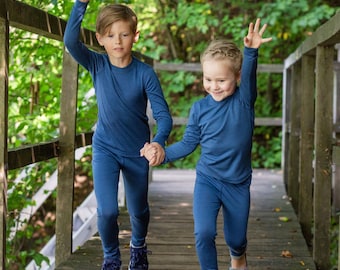 Kids 100% Merino Set Loungewear Set Merino Wool Outfit Long Sleeve Shirt & Leggings Boy Two Piece Set Baby Clothes Kids Clothes