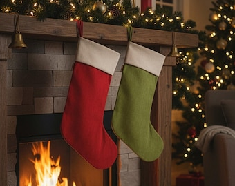 Linen Christmas Stocking Gift Socks Christmas Decor Christmas Sock Holiday Decor Fireplace Stocking Christmas Gift