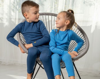 100% Merino Wool Kids Lounge Set Organic Pajama Set Unisex Baby Girl Baby Boy Clothes Sustainable Gifts for Kids Light Blue