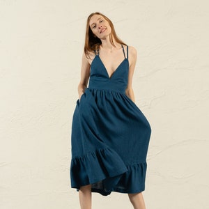 Blue Dress Formal Dress Wedding Guest Dress Party Dress Cocktail Dress Linen Dress Wedding Dress Bridesmaid Dress Linen Boho Dress ANIKA