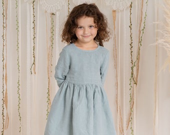 Girls Linen Dress Linen Fall Dress for Toddler Girls Casual Dress Natural Linen Clothing Organic Baby Clothes Mini LUCY