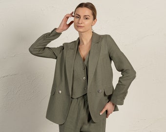 Blazer de lino con bolsillos chaqueta de lino para mujer traje de lino chaqueta de mujer traje minimalista Blazer clásico Blazer Formal Blazer QUIN