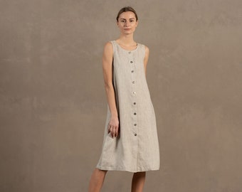 white linen dress with buttons White Linen Midi Shirt Dress main image 1