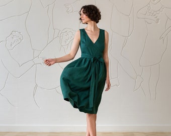 Green Wrap Dress Smock Wrap Dress Linen Dress Sleeveless Wrap Dress Office  Dress Summer Dress Midi Dress Boho Dress MACIE - Etsy