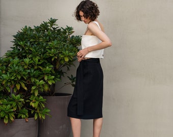 Linen Wrap Skirt Pencil Wrap Skirt Summer Wrap Skirt Midi Wrap Skirt Long Wrap Skirt Women Wrap Skirt with Pockets Pencil Skirt Long EVERLY