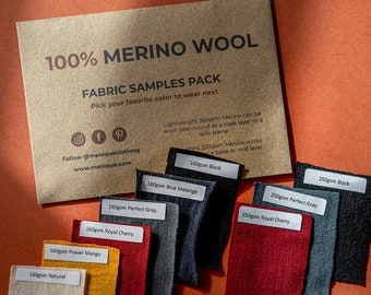 Merino Clothing Sample Pack Fabric Swatches Color Samples Solid Fabric Samples Organic Clothing