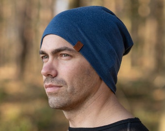 Unisex 100% Merinowolle Slouchy Beanie Hut Outdoor Sommer Hut Geschenke für Männer & Frauen Bio-Kleidung Nachhaltige Accessoires Denim