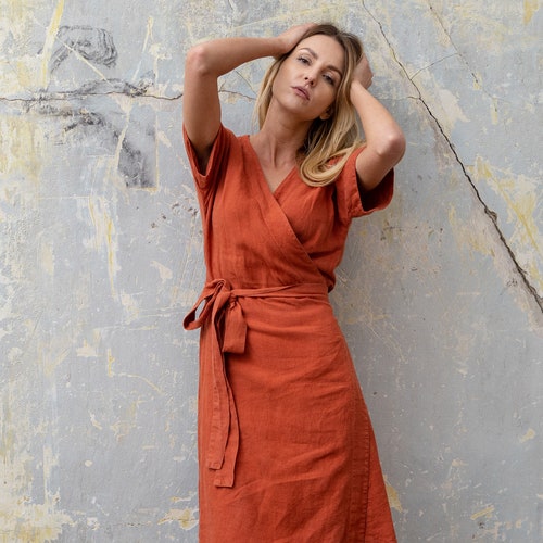 Organic Summer Wrap Linen Dress for ...