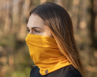 Merino Wool Neck Gaiter Face Mask Outdoor Warmer Ski Mask Organic Clothing Gift for Boyfriend Face Cover Power Mango Yellow