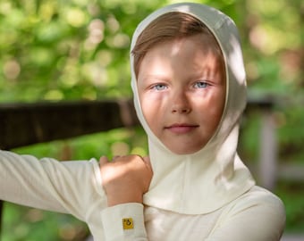 Pasamontañas de lana para niños, gorro de punto para bebé, niño pequeño, lana merino orgánica, unisex, 160 g/m², natural