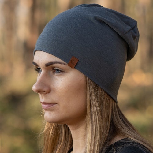 Unisex Merino Wool Slouchy Beanie Hat 