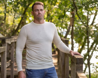 Men's Natural Long Sleeve T-Shirt Thermal Base Layer Sweatshirt Merino Wool Crewneck Sweater Sustainable Clothing Lounge Wear 160gsm