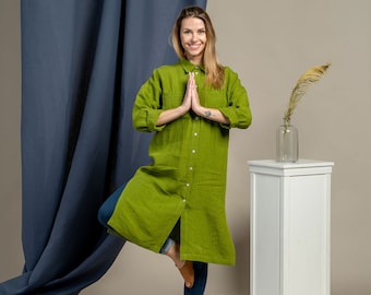 Shirt Dress Linen Shirt Dress Green Shirt Dress Shirt Dress Women Oversize Shirt Dress Midi Shirt Dress MARGO Forest Green