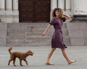 Sommer-Wickelkleid Leinenkleid für Frauen So Cocktailkleid für Hochzeitsgast ELIANA Shadow Purple