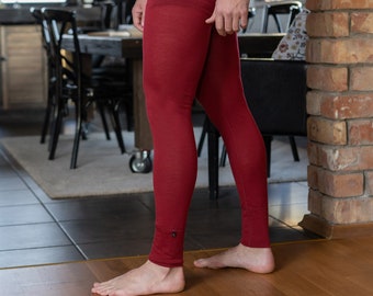 Mens Workout Leggings Soft Breathable Leggings Merino Wool Sustainable Clothing Lounge Wear Pajama Pants Rub 160gsm Royal cherry