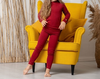 Leggings naturels pour tout-petits Pantalons unisexes pour bébés Pantalons de pyjama en laine mérinos Vêtements durables Cadeaux pour enfants 160gsm Rouge cerise royale