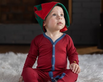 Toddler Romper Sleeper Coming Home Outfit Baby Onesie Jumpsuit Merino Wool Organic Baby Boy & Girl Pajama 160gsm Royal Cherry
