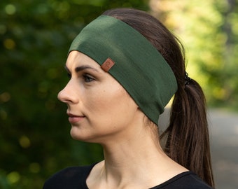 Merino Wool Headbands for Women Men Soft Hair Band Workout Sweatbands Summer Outdoor Accessories Dark Green