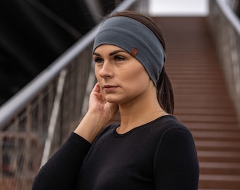 Unisex Wide Headbands for Women & Men Sustainable Gifts Outdoor Sweatbands Merino Organic Hair Accessories Perfect grey