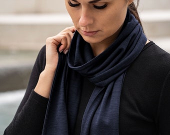 Unisex Scarf for Women & Men Organic 100% Merino Wool Scarves Sustainable Gifts Knit Accessories for Boyfriend Dark Blue