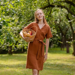 Wrap Dress Linen Dress for Women Summer Dress Kimono Dress Vacation Dress Picnic Dress Midi Dress Organic Linen Clothing ELIANA