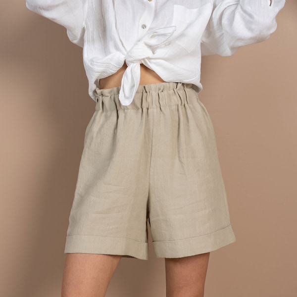 Linen Shorts Summer Linen Shorts Linen Shorts Women Loose Linen Shorts / High Waisted Shorts Ladies Linen Shorts DEMI Natural