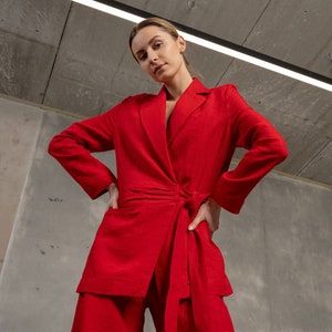 Linen Jacket with Belt Sloan in pure red color