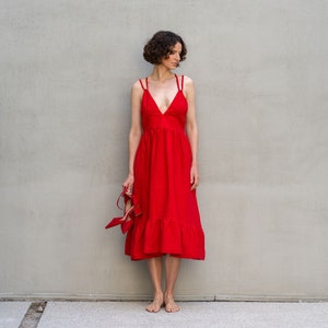 linen dress anika pure red color